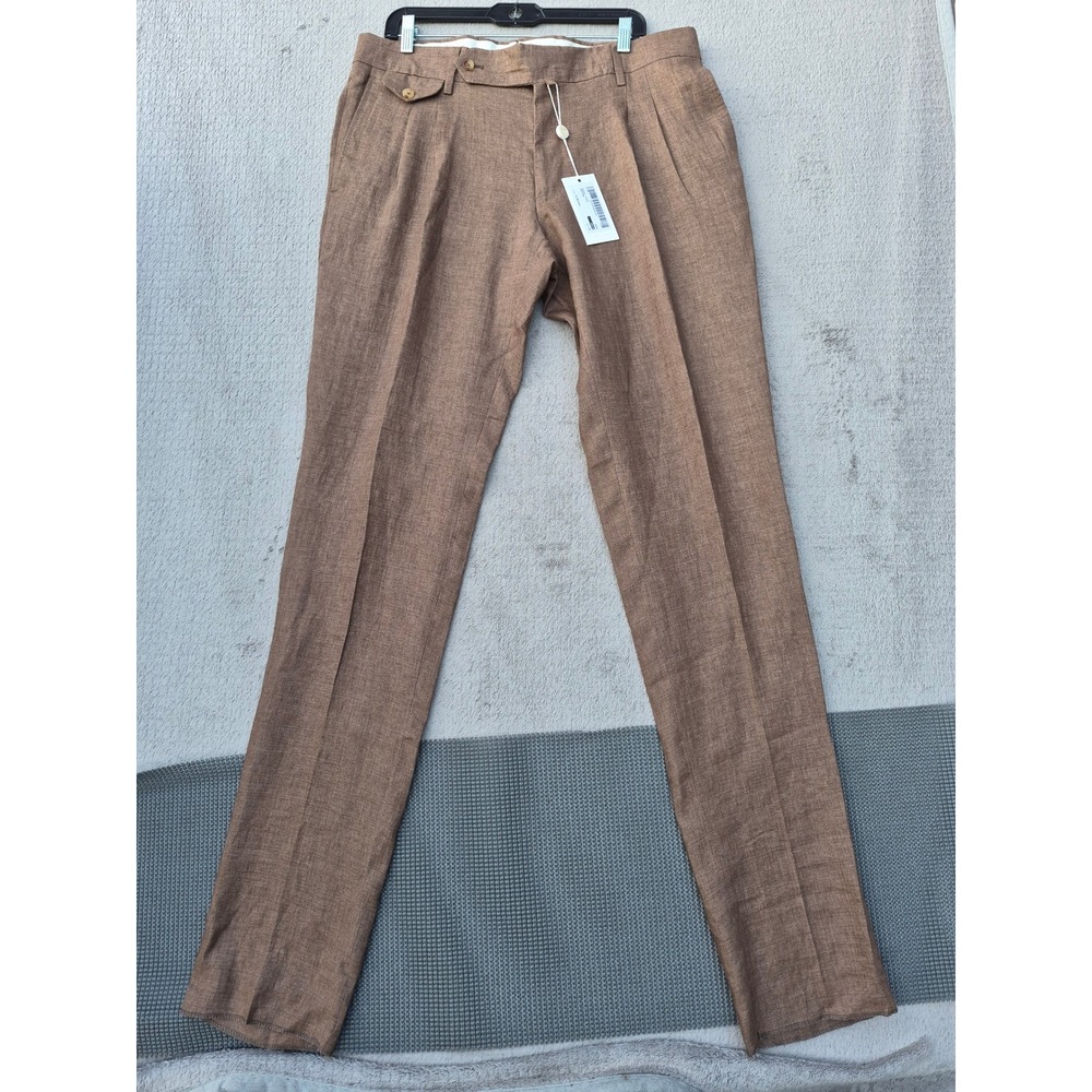 Socapri Men's Luxury 100% Linen Trousers Pants IT 54 US 38 Made in Italy Raw Hem